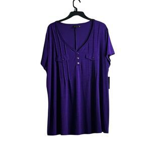 NWT Elle McCarthy Purple V Neck Blouse Size 3X